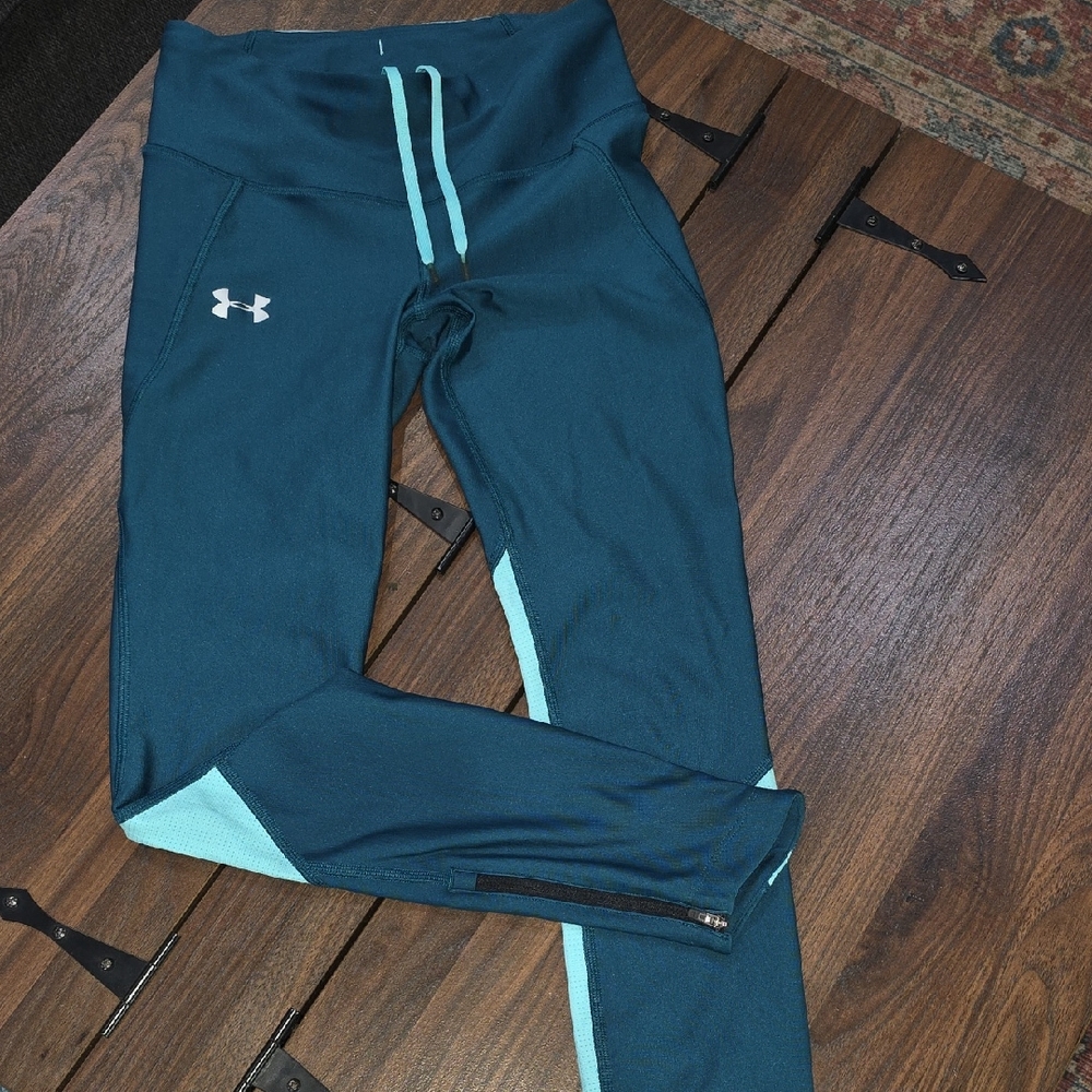 Under Armour Dark Teal Leggings with Aqua Details